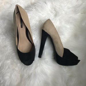 FOREVER 21 PEEP-TOE COLORBLOCK BLAC TAUPE PUMPS